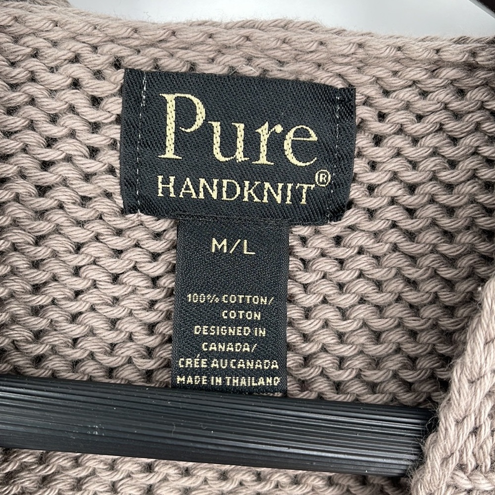Pure Handknit Hoodie Sweater‎ Size M / L Chunky Knit Cotton Metal Buttons Gray - Picture 7 of 8